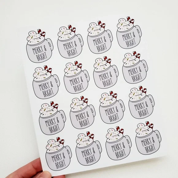 LB084 STICKERS Custom Poshmark Stickers Merry & Bright Mug Personalizable - Picture 2 of 7